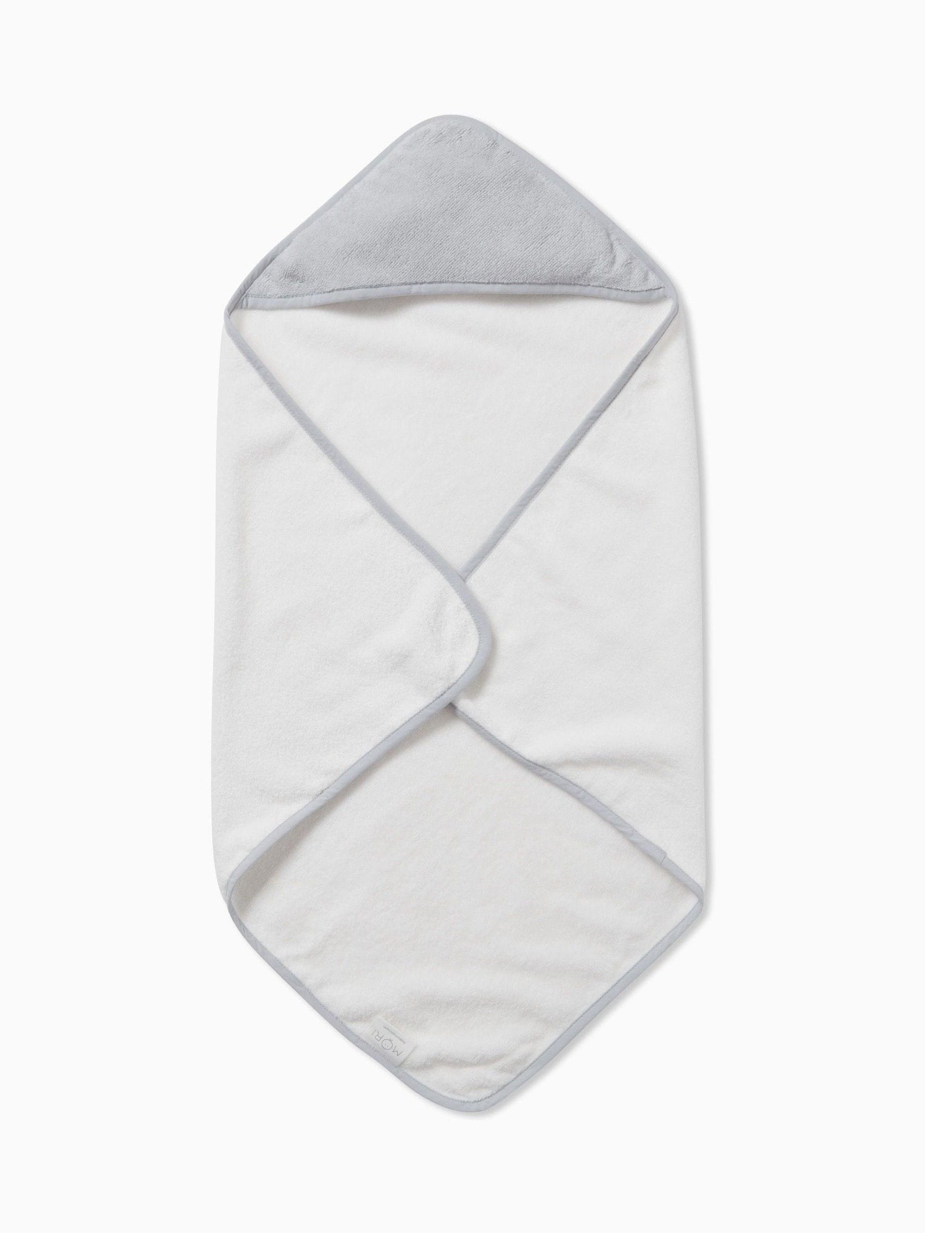 Wit/Grijs - MORI superzachte babyhanddoek met capuchon van katoen