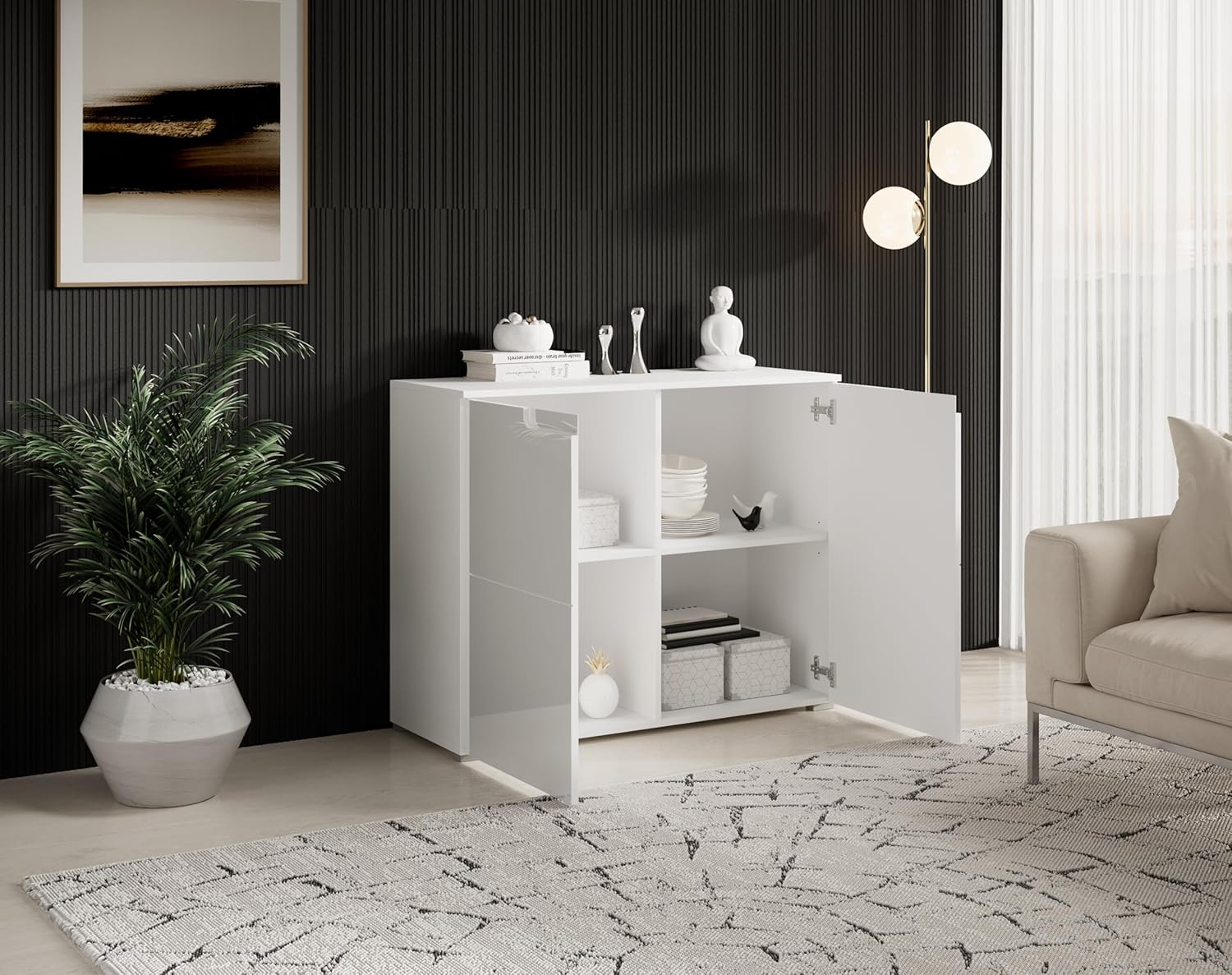 SPICE Kommode in Hochglanz Weiß - Modernes Sideboard mit viel Stauraum für Ihren Wohnbereich - 100 x 80 x 40 cm (B/H/T)