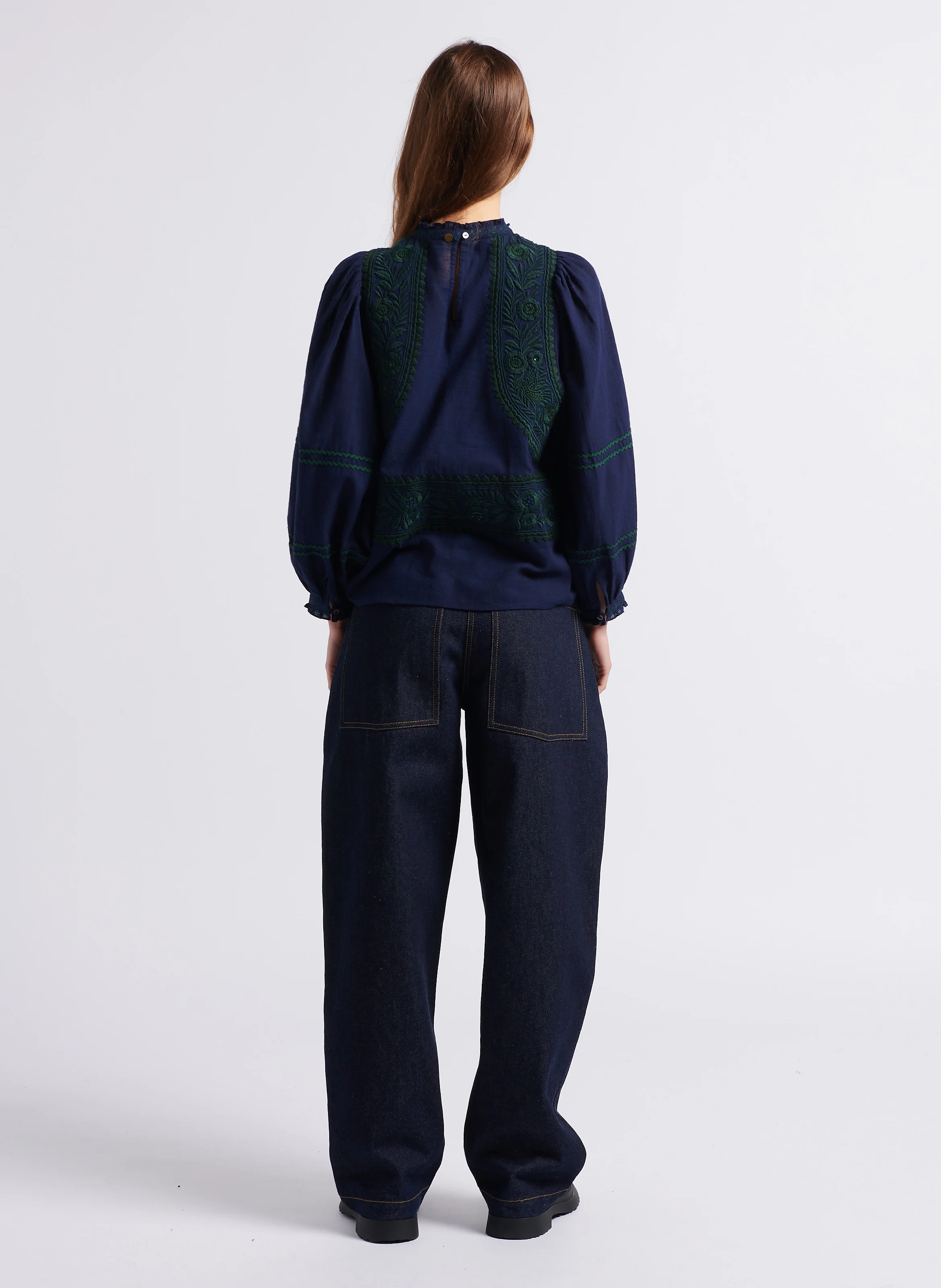 HUGARIAN - Blouse droite col rond en coton | Bleu