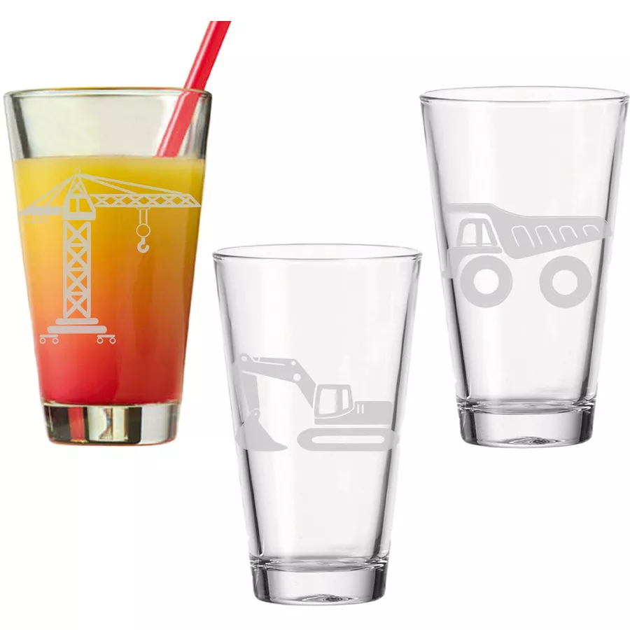 Luxentu Kinderbecher Baustellenfahrzeuge 300 ml 3er Set transparent