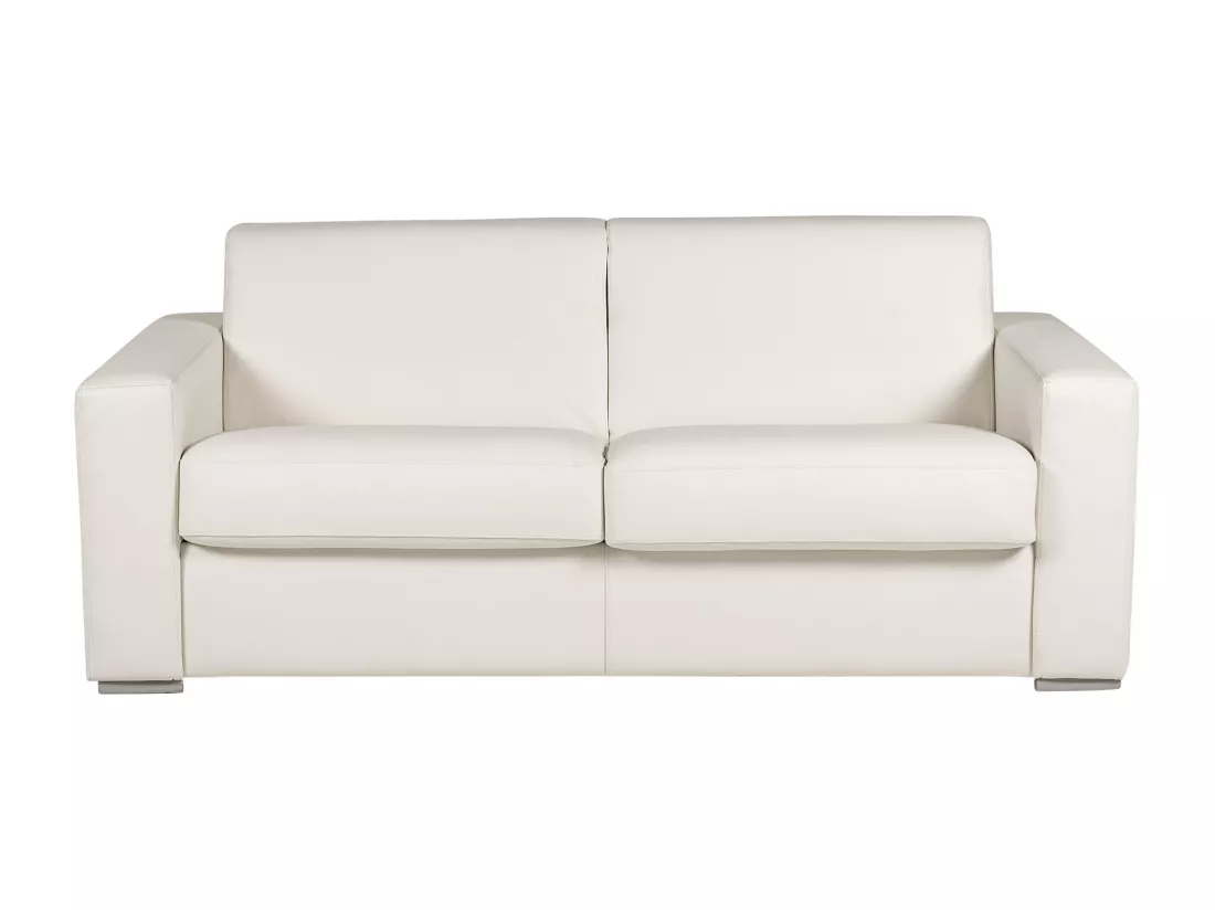 Canapé 3 places convertible express 100% cuir de buffle blanc matelas 16 cm. DELECTEA II