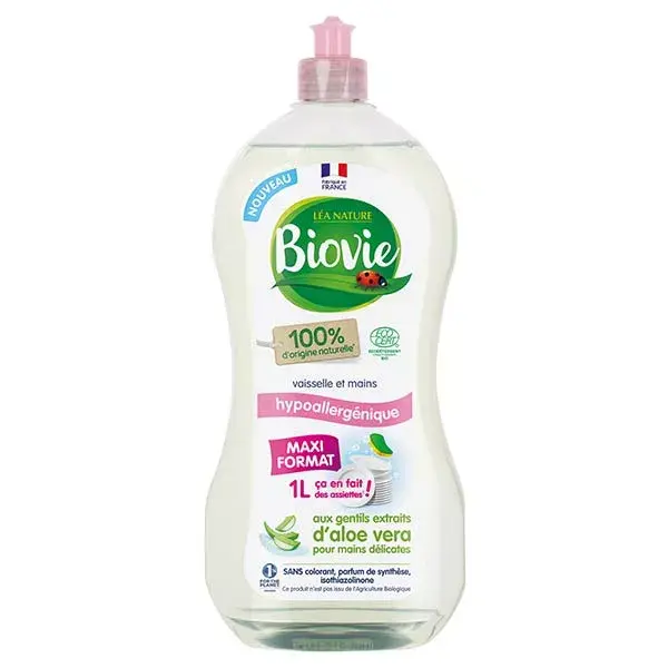 Detergente hipoalergênico para lavar louça à mão Biovie com aloe vera orgânica 1L