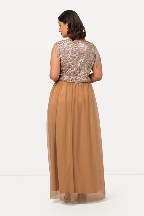 Maxikleid, Pailletten, V-Ausschnitt, ärmellos