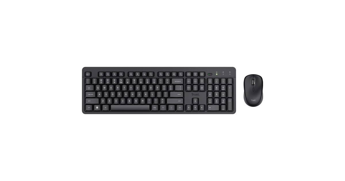 TrustOdy II Stille draadloze toetsenbord- en muisset, desktopset  (Zwart, US lay-out, Membraan, 800 dpi - 1.600 dpi)