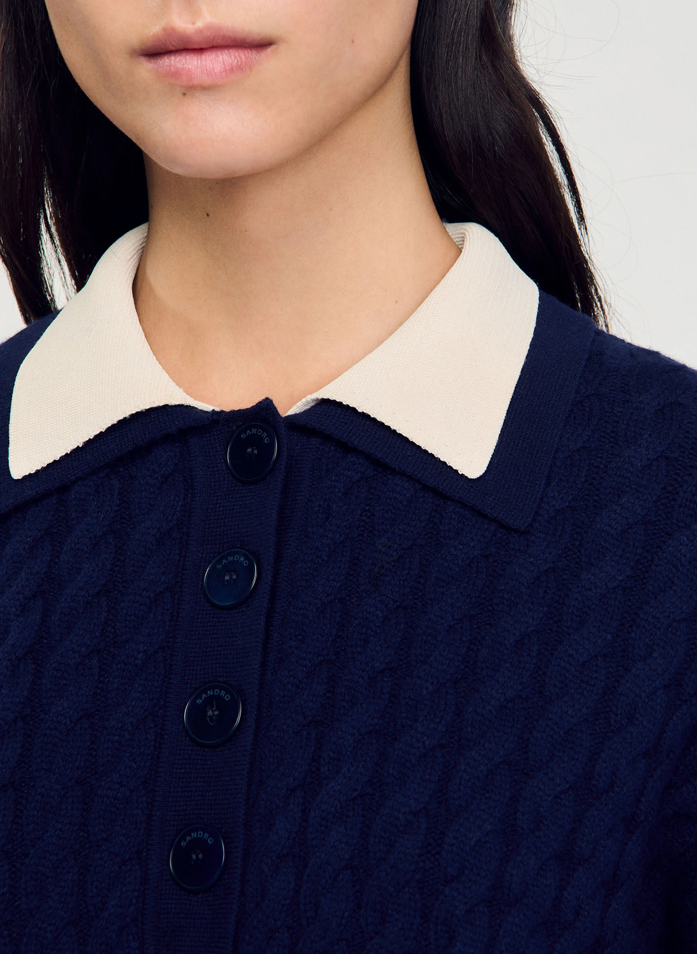 Pull droit col polo en laine et cachemire mélangé | Bleu