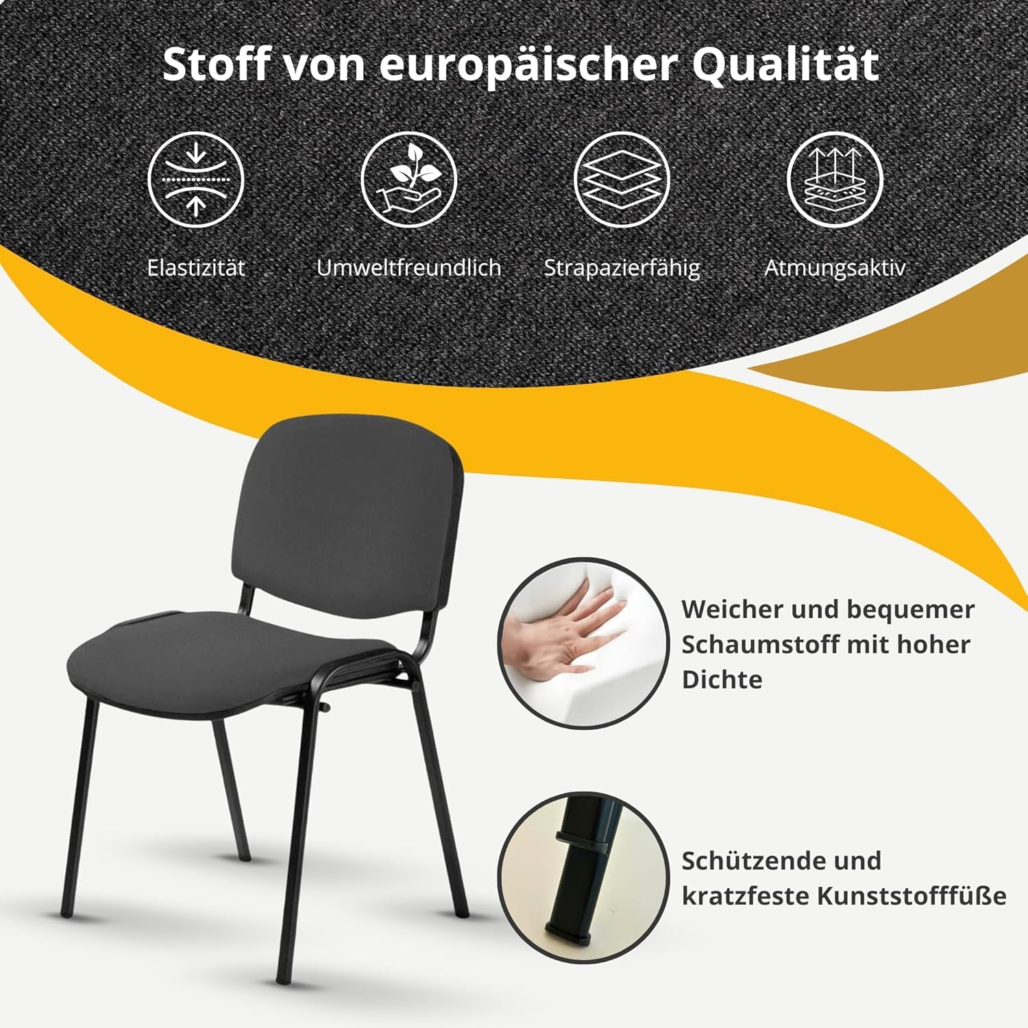 Topsit Besucherstühle 8er Set, stapelbare Konferenzstühle ohne Armlehnen, Stapelstühle mit Metallgestell, für Büro, Konferenz, Reception (Antrazit)