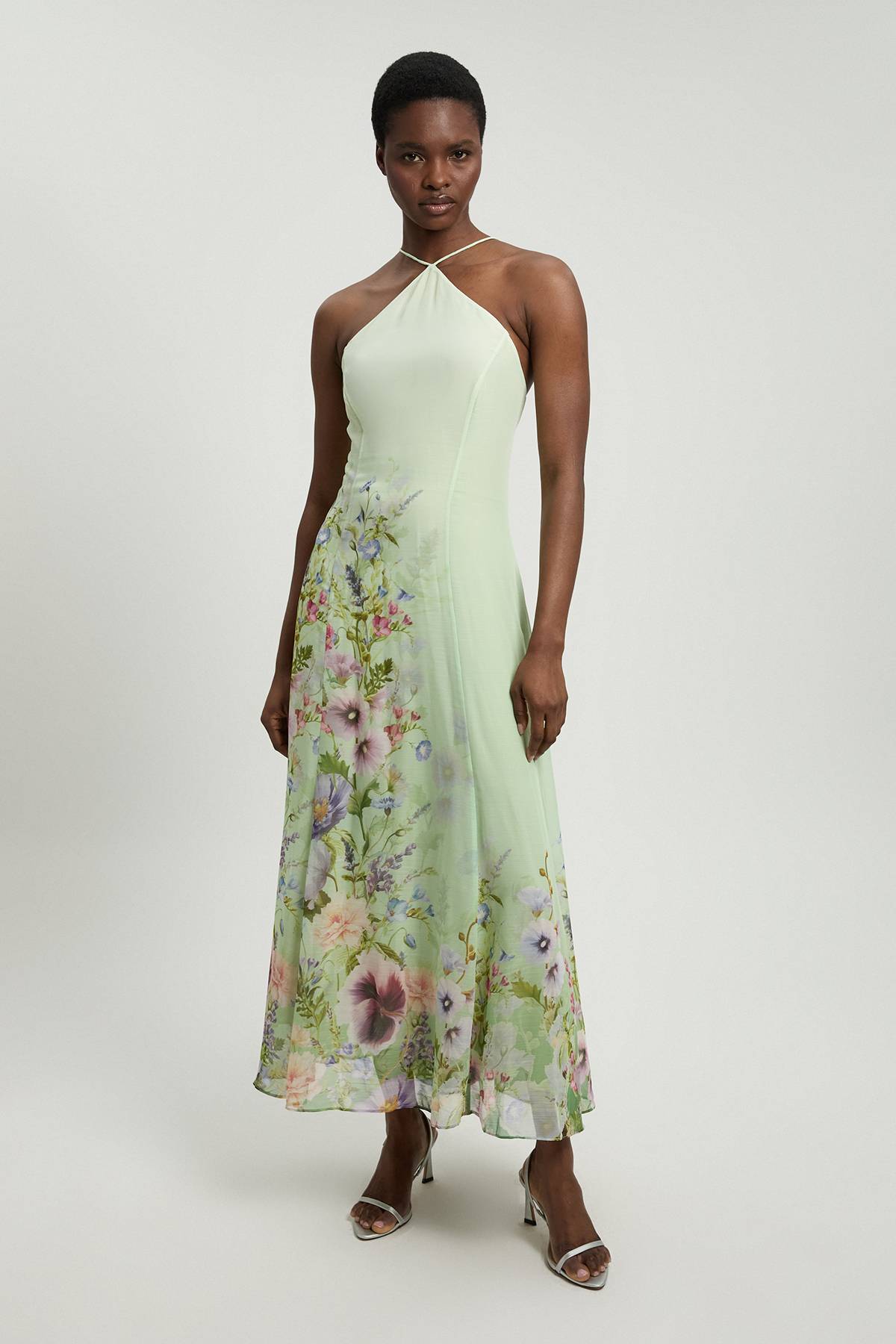 KarenMillen Robe Longue En Mousseline À Imprimé Floral Et Col Licou Petite