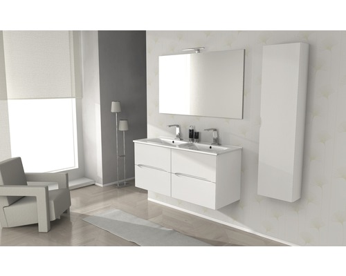 Baden Haus wastafelmeubel, dubbele wastafelmeubel Tessin, 121 x 47 cm, glanzend wit, 50135