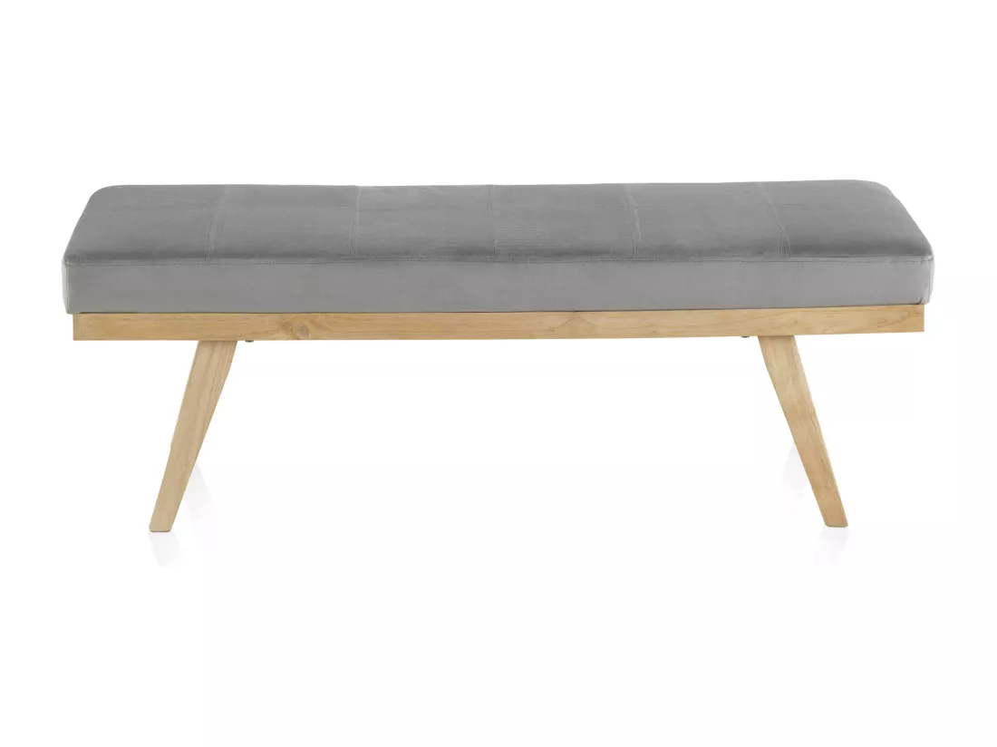 Tabouret tapissé en velours gris avec pieds en bois