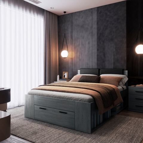 Houten Bed Genua - Antraciet - Met Lade
