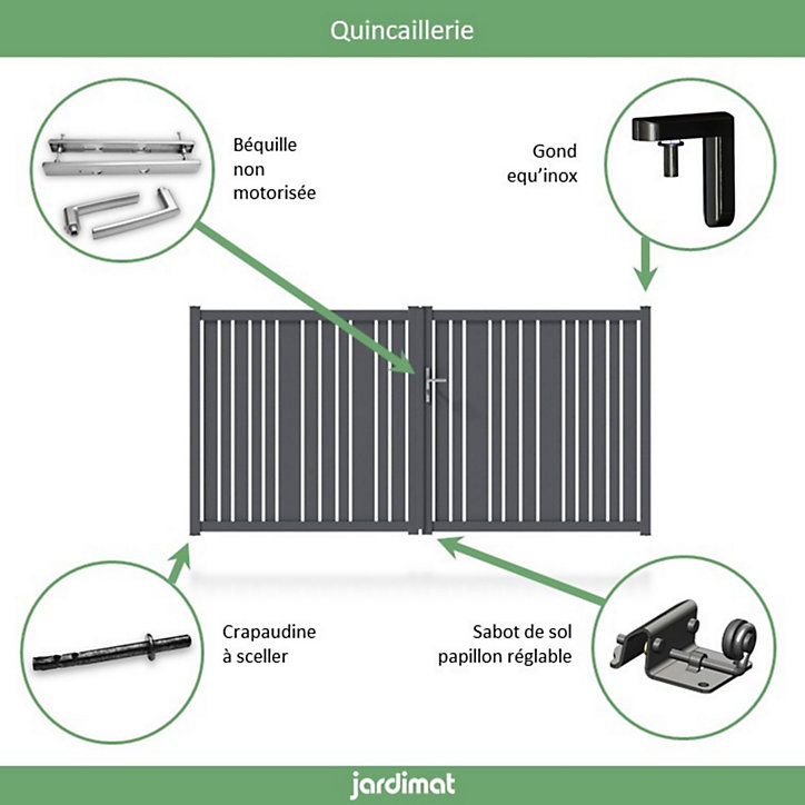 Portail Jardimat aluminium Genes gris 7016 - 350 x h.152 cm