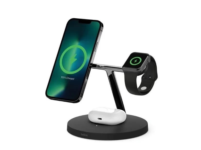Belkin BoostCharge Pro - Trådløs opladningsstander - med MagSafe   AC-strømadapter - 15 Watt - Fast Charge - sort