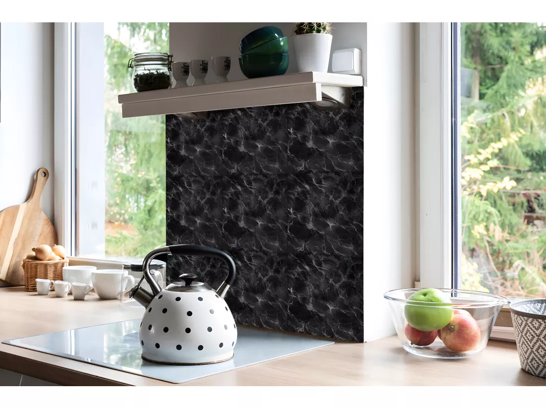 Carreaux autocollants PVC, Carrelage PVC adhésif - 9x30x30 - Marbre foncé