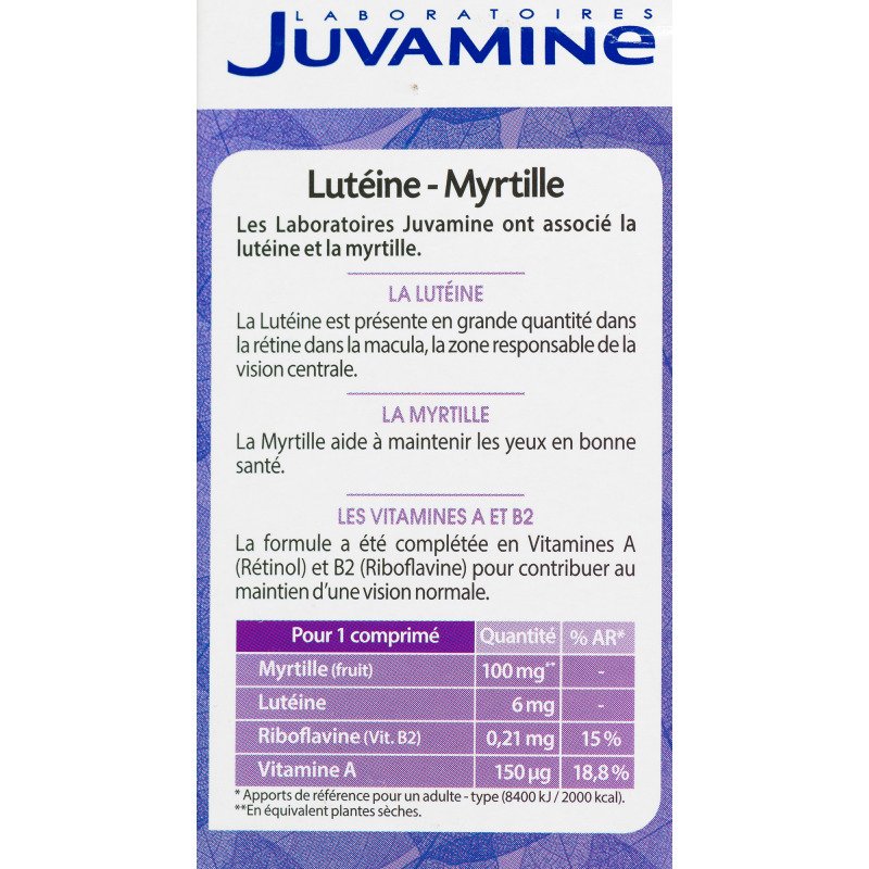Complément alimentaire Juvamine Luteine Myrtille - Boîte de 40 comprimés