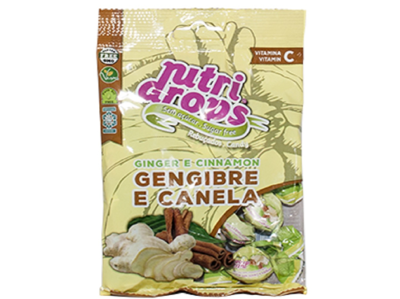 REBUÇADOS NUTRIDROPS GENGIBRE E CANELA SEM AÇÚCAR 75G
