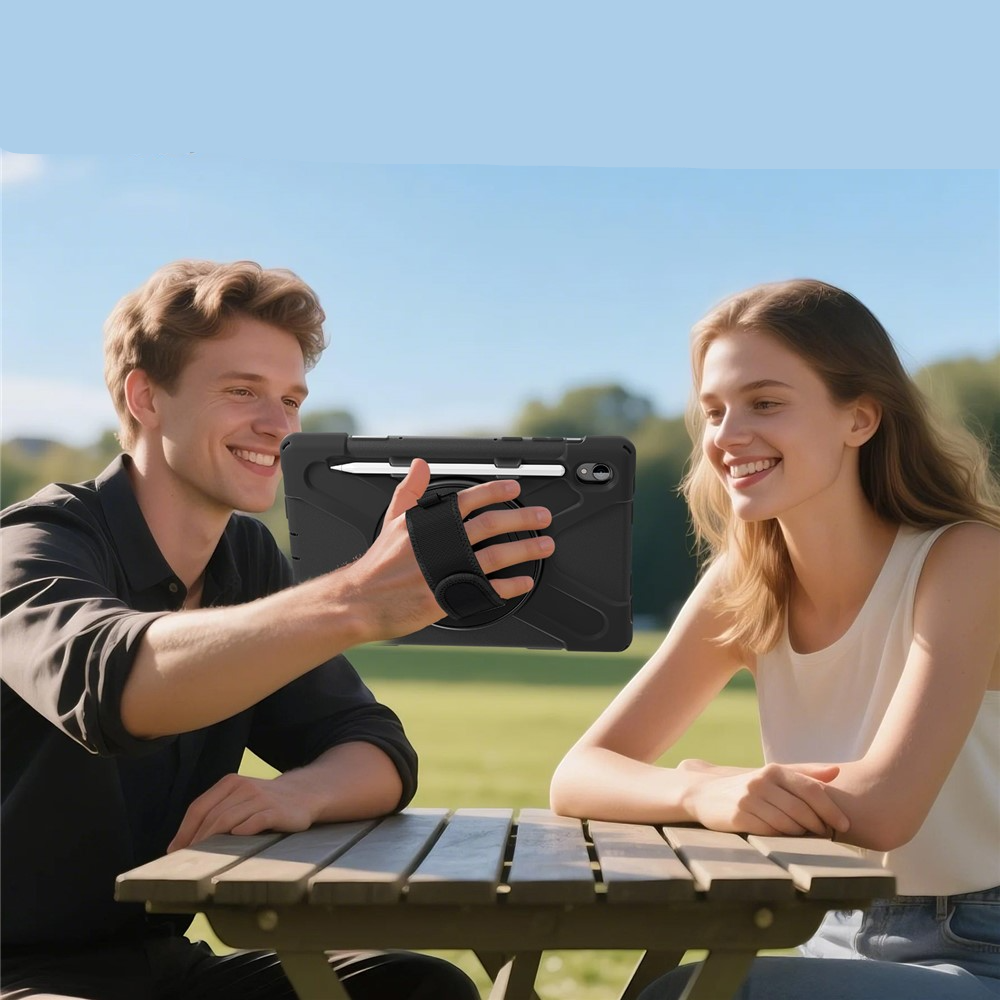 Samsung Galaxy Tab S11 Hybrid Outdoor Case Hülle mit Aufsteller und Handschlaufe - Schwarz