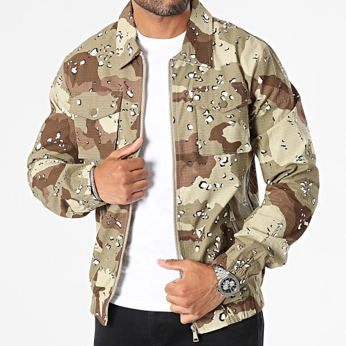 Veste Zippée Vert Kaki Beige Camouflage