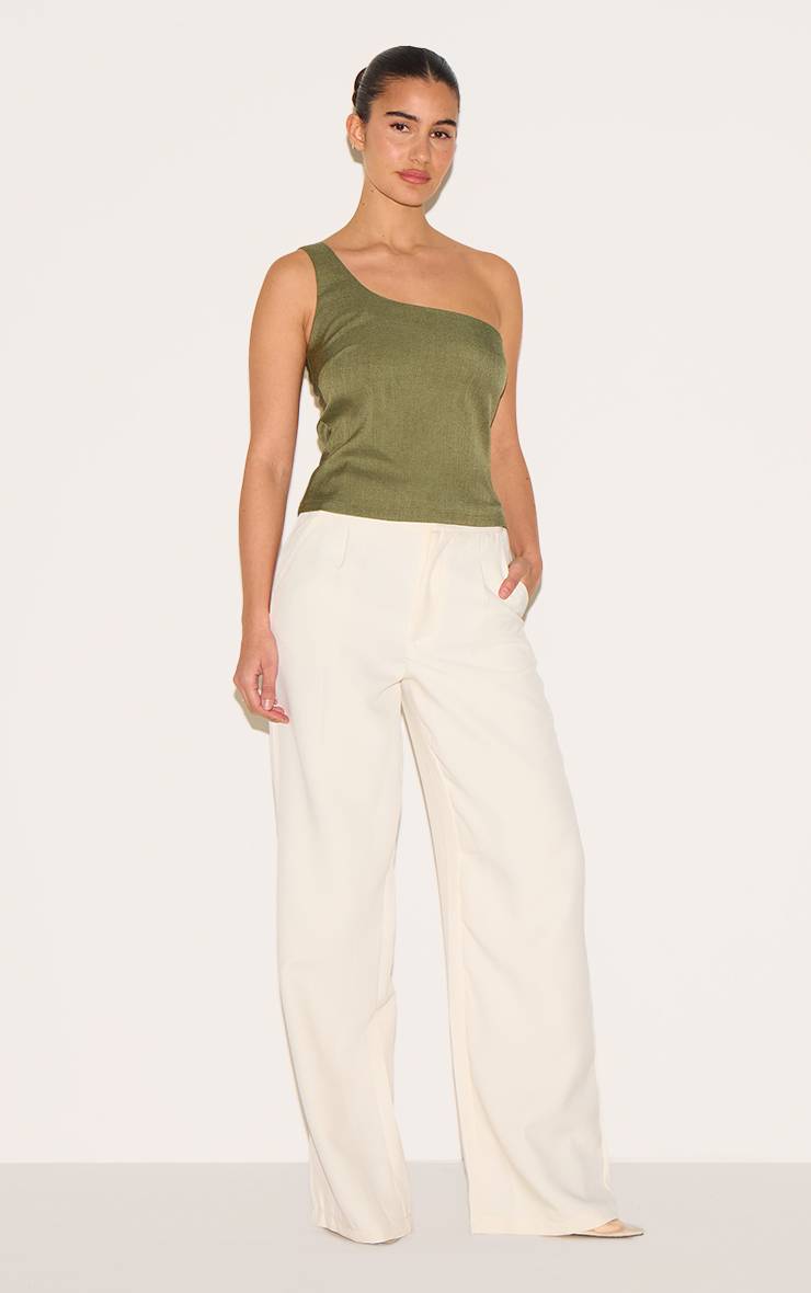 Vert Olive Haut Asymétrique En Tissu Tissé