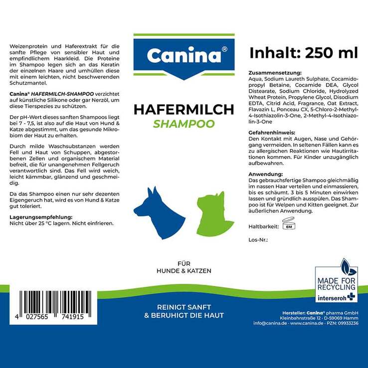 Hafermilch Shampoo vet. (für Tiere), 250 ml