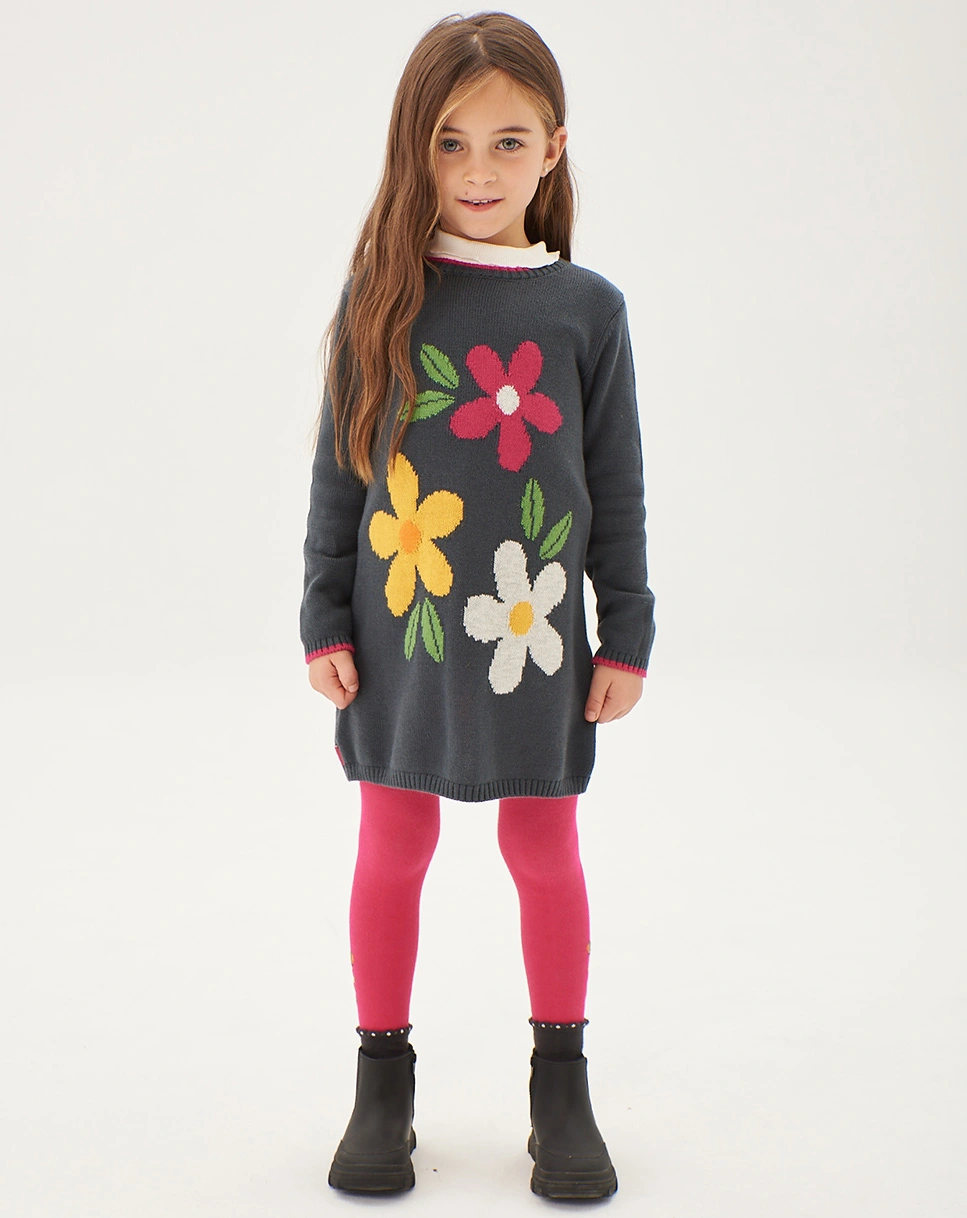 Strick-Langarmkleid FLOWER in anthrazit