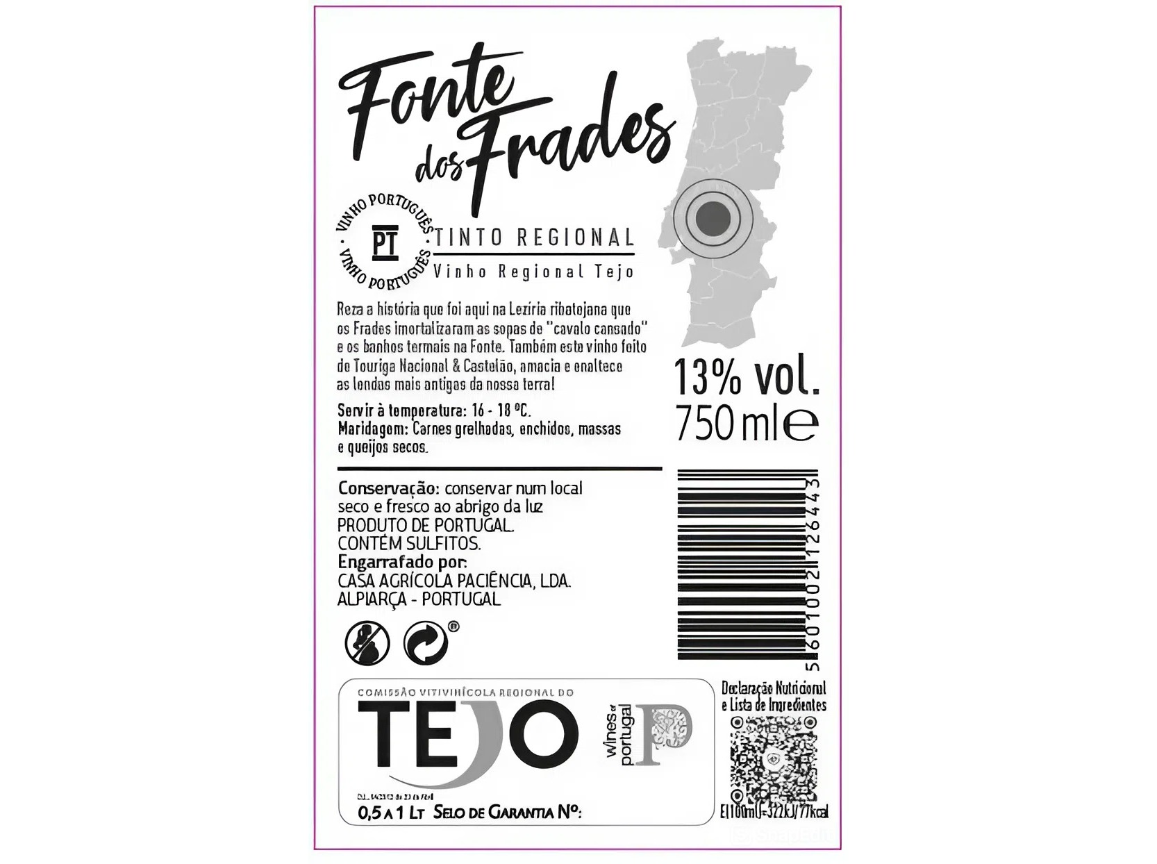 VINHO TINTO FONTE DOS FRADES TEJO 0.75L