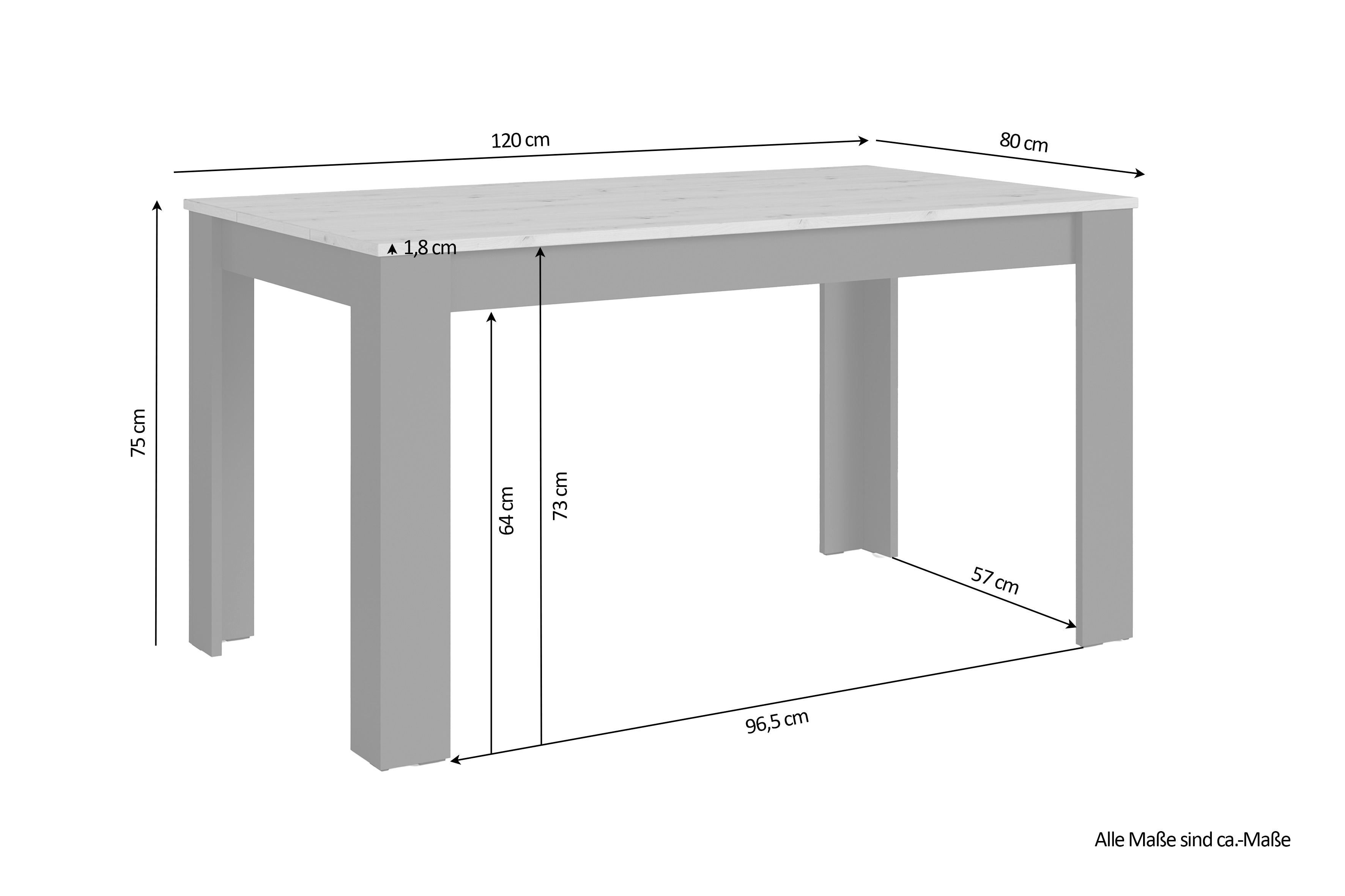 byLIVING Esstisch NORI, Breite 120 cm, anthrazit/Artisan Eiche (Eiche-Optik)