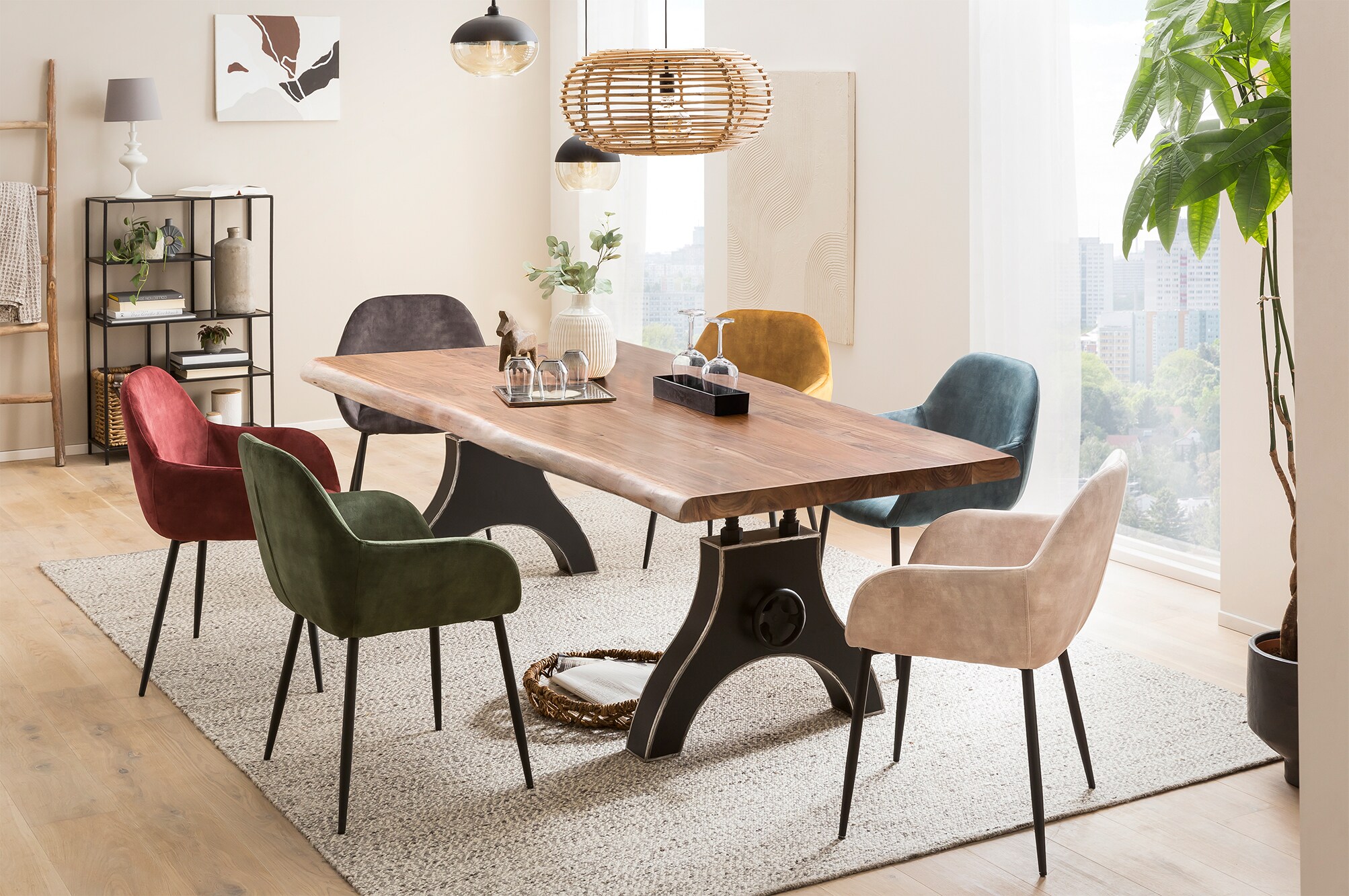 Tisch 220x100 Akazie Metall Holztisch Esstisch Speisetisch Küchentisch Esszimmer