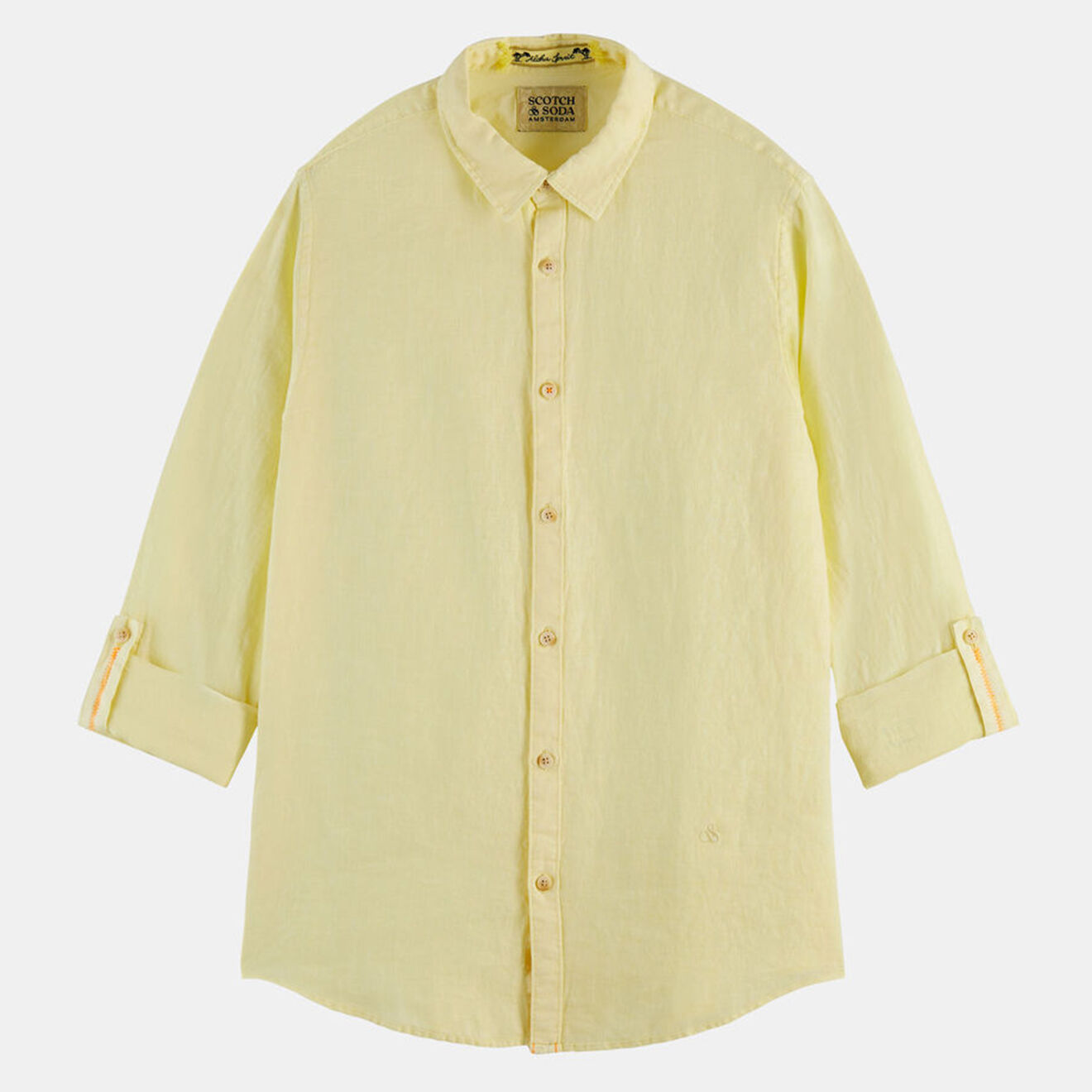 Scotch & Soda Chemise 100% Lin Regular Fit Garment Dyed jaune clair