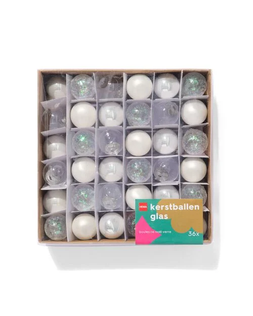 mini boules de Noël blanches - 36 pièces