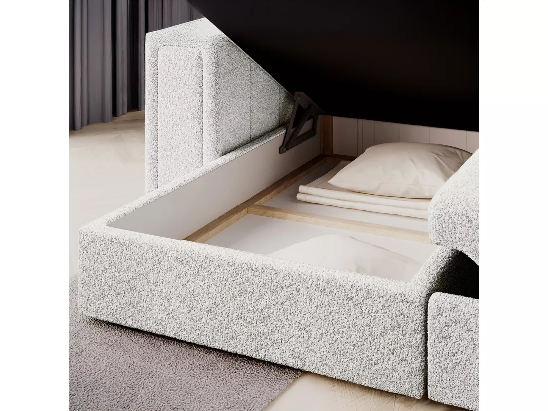 Canapé d'angle droit convertible réversible Veziko Bouclette Blanc