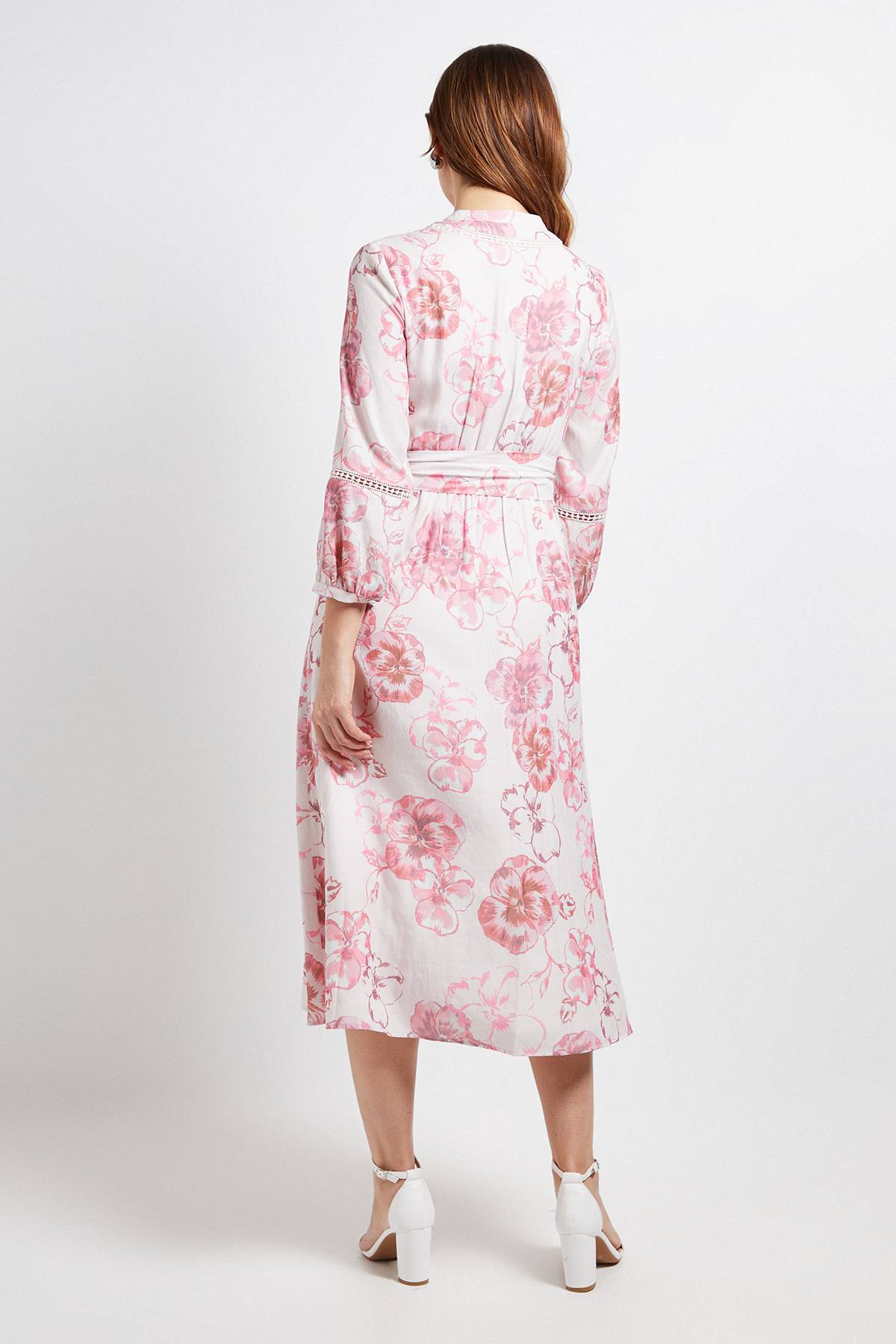 Wallis Robe Chemise Sans Col Avec Empiècement En Dentelle Florale