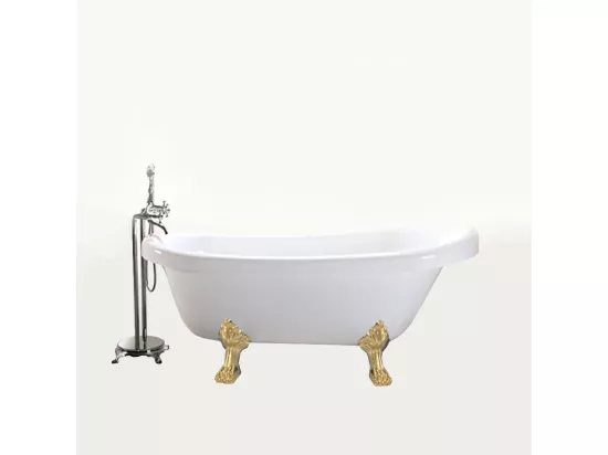 Baignoire ilôt retrò 170 x 80 cm avec pieds Or + Melangeur – Marigold