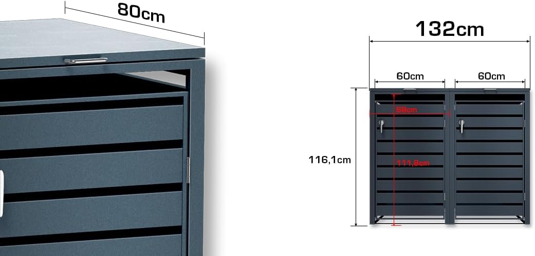 Metzler Mülltonnenbox in Anthrazit mit Sichtstreifen 2er 240L, Mülltonnenverkleidung 2 Tonnen, witterungsbeständiger und pulverbeschichteter Stahl mit Automatikdeckel, abschließbar, Garten- & Müllbox