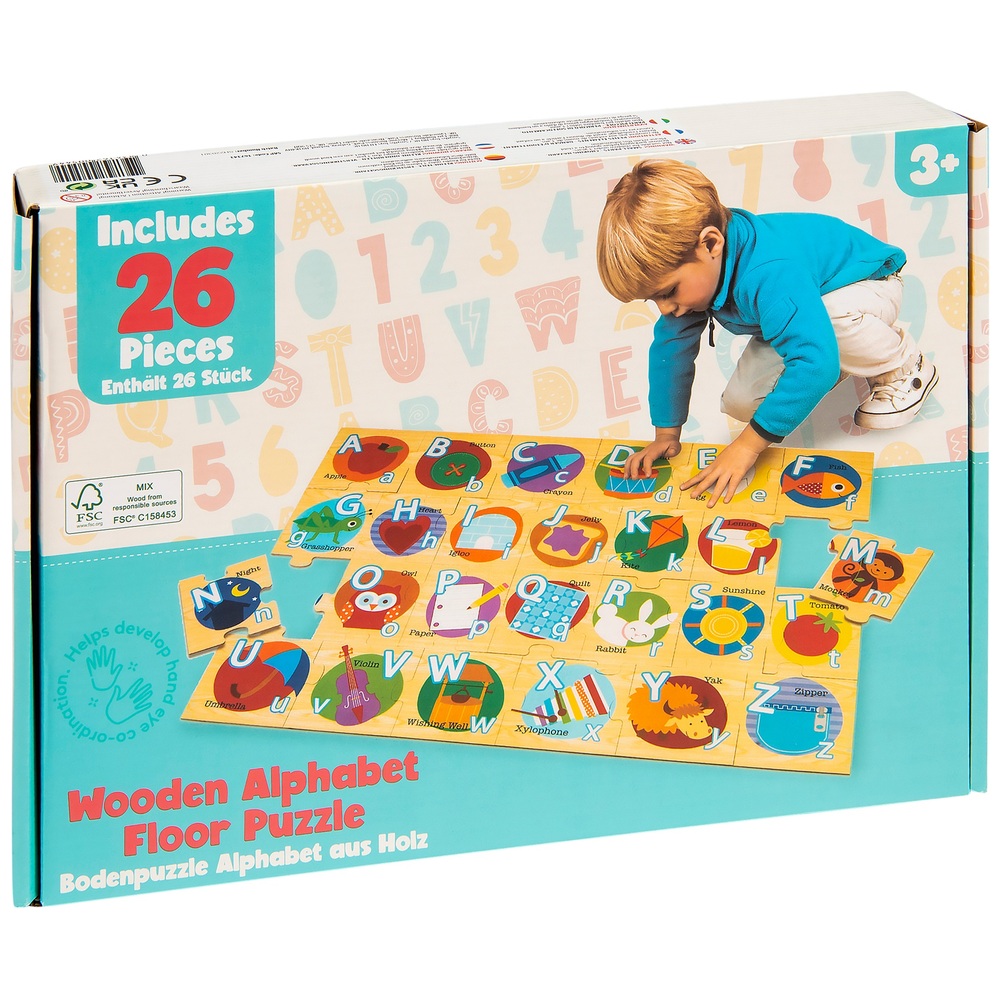 Bodenpuzzle mit hölzernem Alphabet