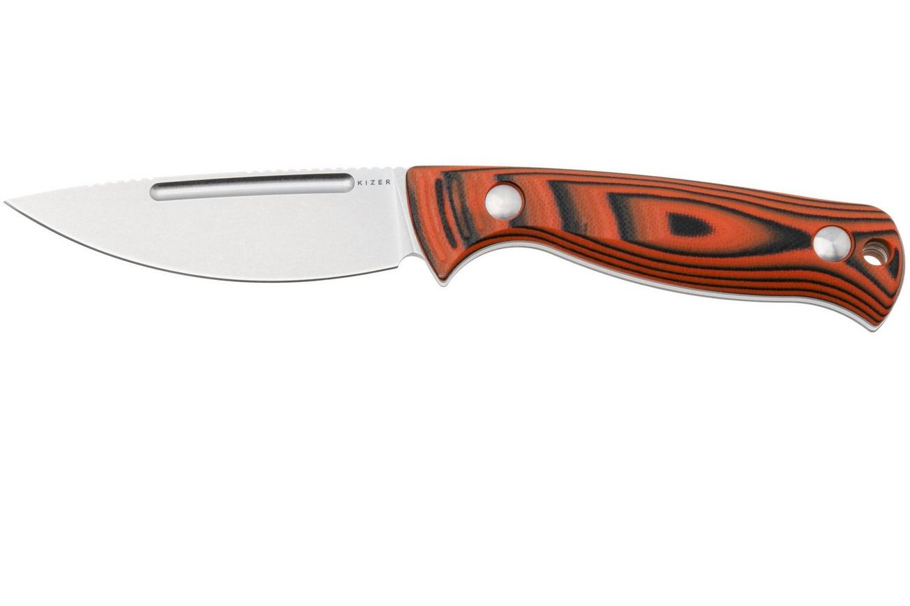 Kizer Vanguard Evenki 2, 1098A1 Stonewashed AEB-L, Orange Black G10, vaststaand mes, Azo design