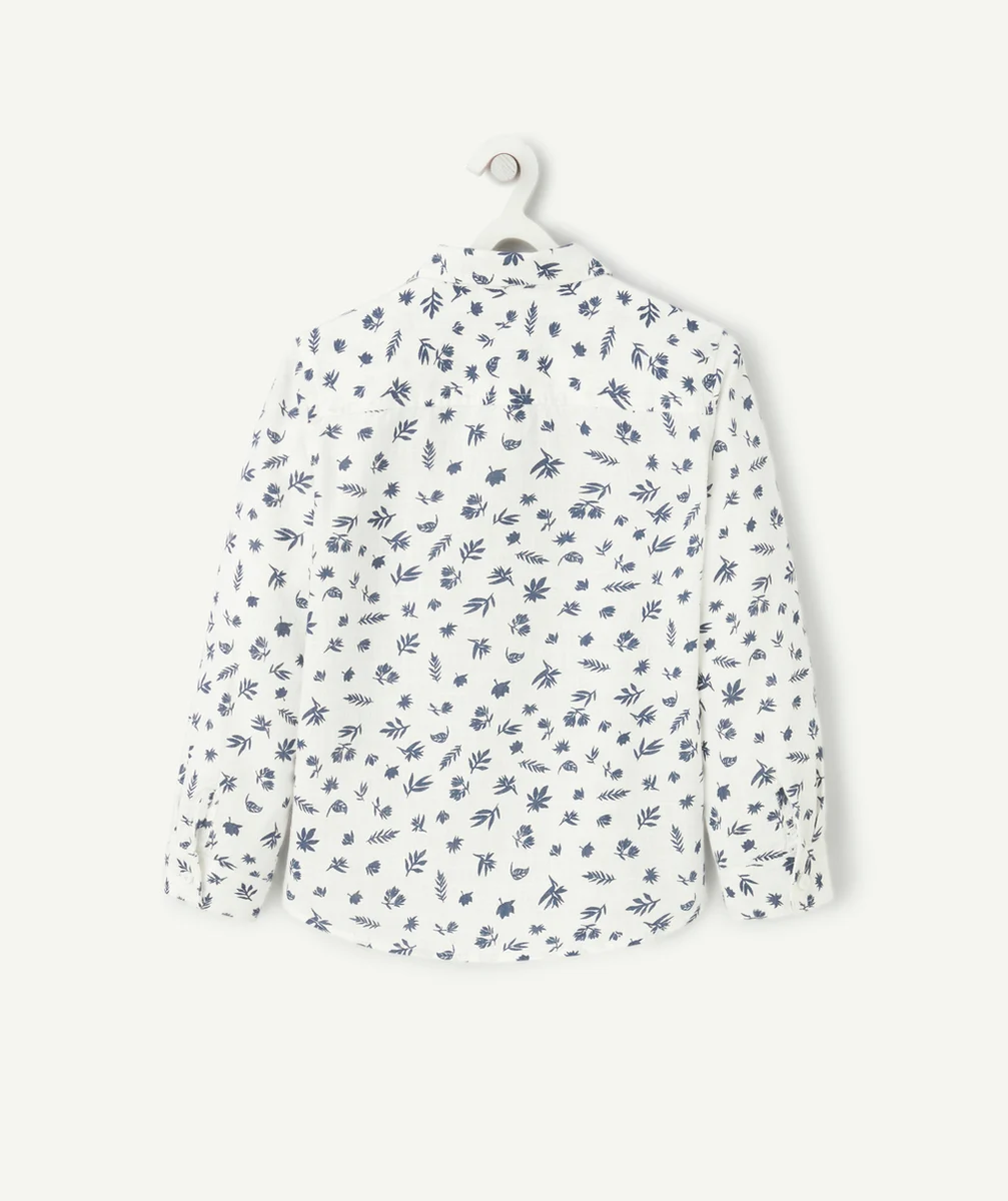 CHEMISE MANCHES LONGUES GARÇON BLANCHE AVEC IMPRIMÉ FEUILLES BLEUES