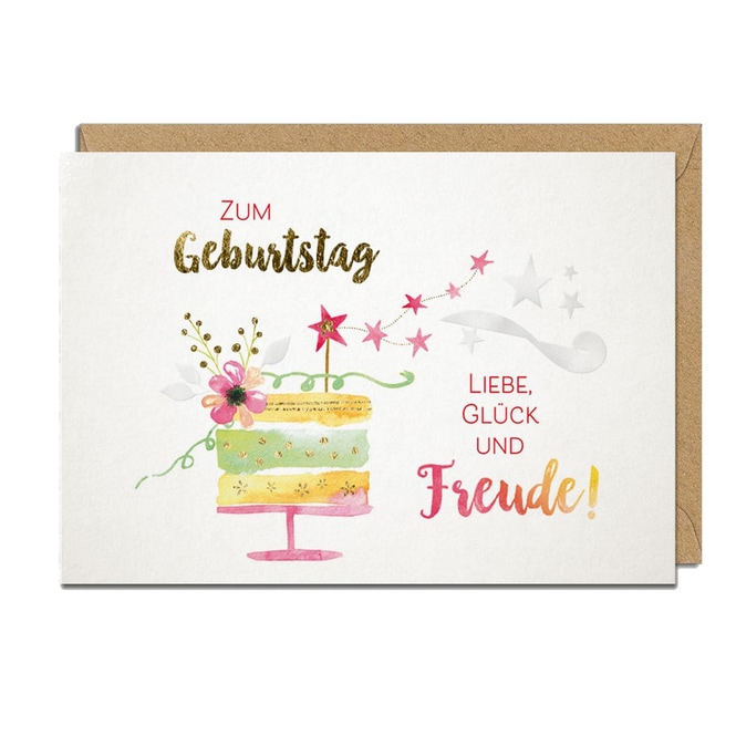 Glückwunschkarte - Zum Geburtstag Liebe, Glück und Freude - mit Umschlag