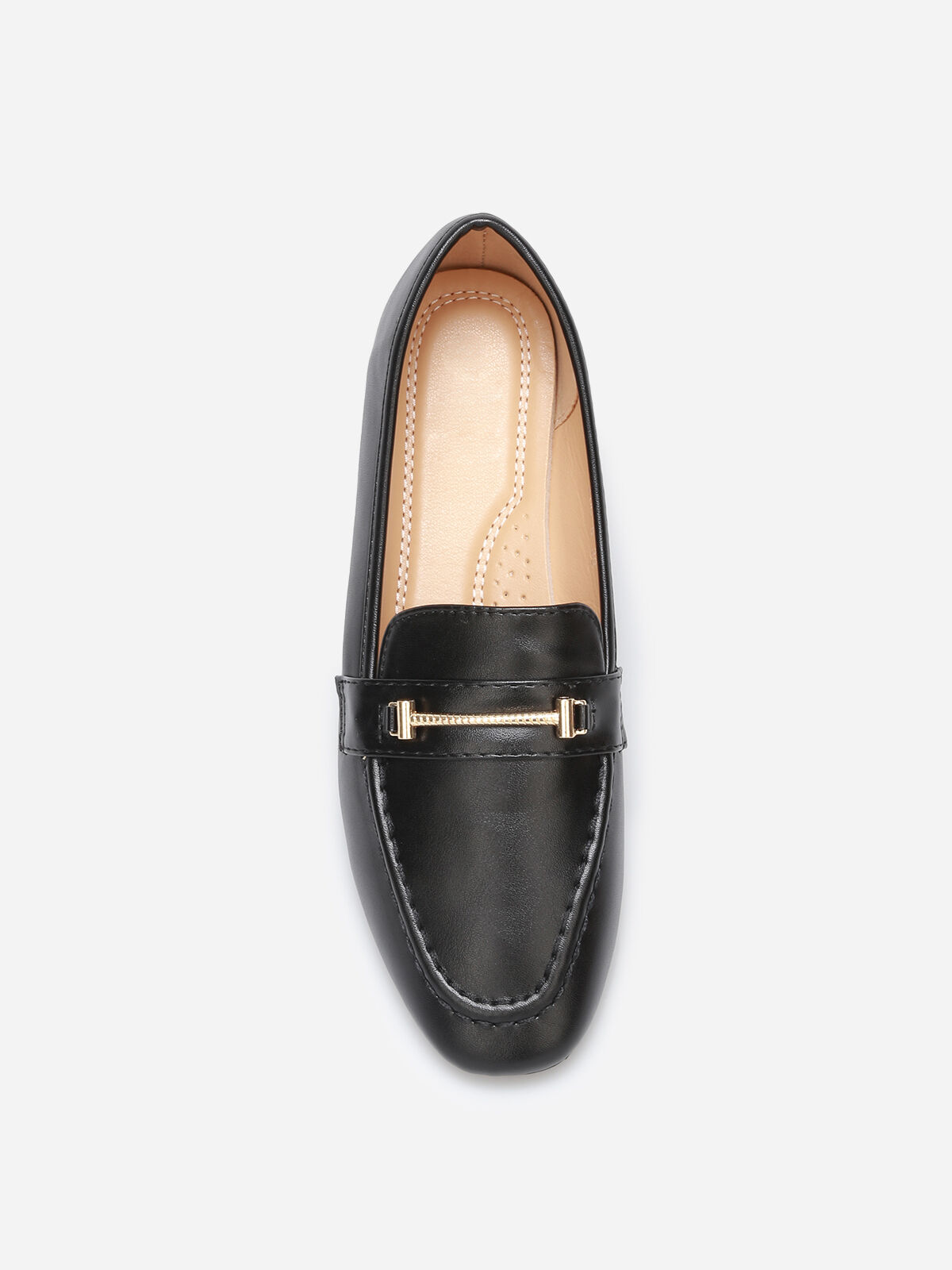 Mocassins avec surpiqûres et bride dorée- Noir