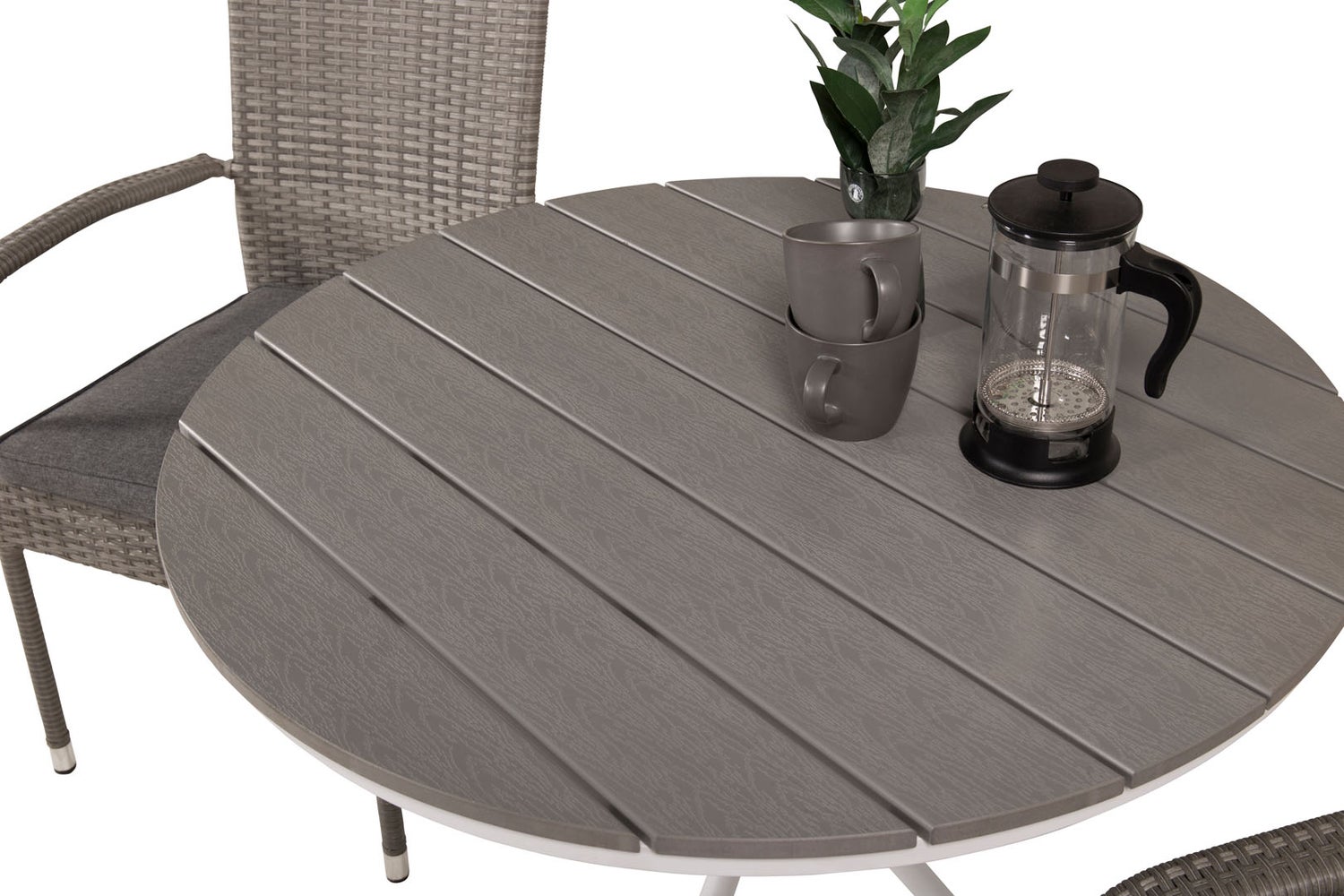 Parma tuinset: tafel Ø90cm en 2 Anna stoelen, grijs en crème. 90 x 90 x 74 cm