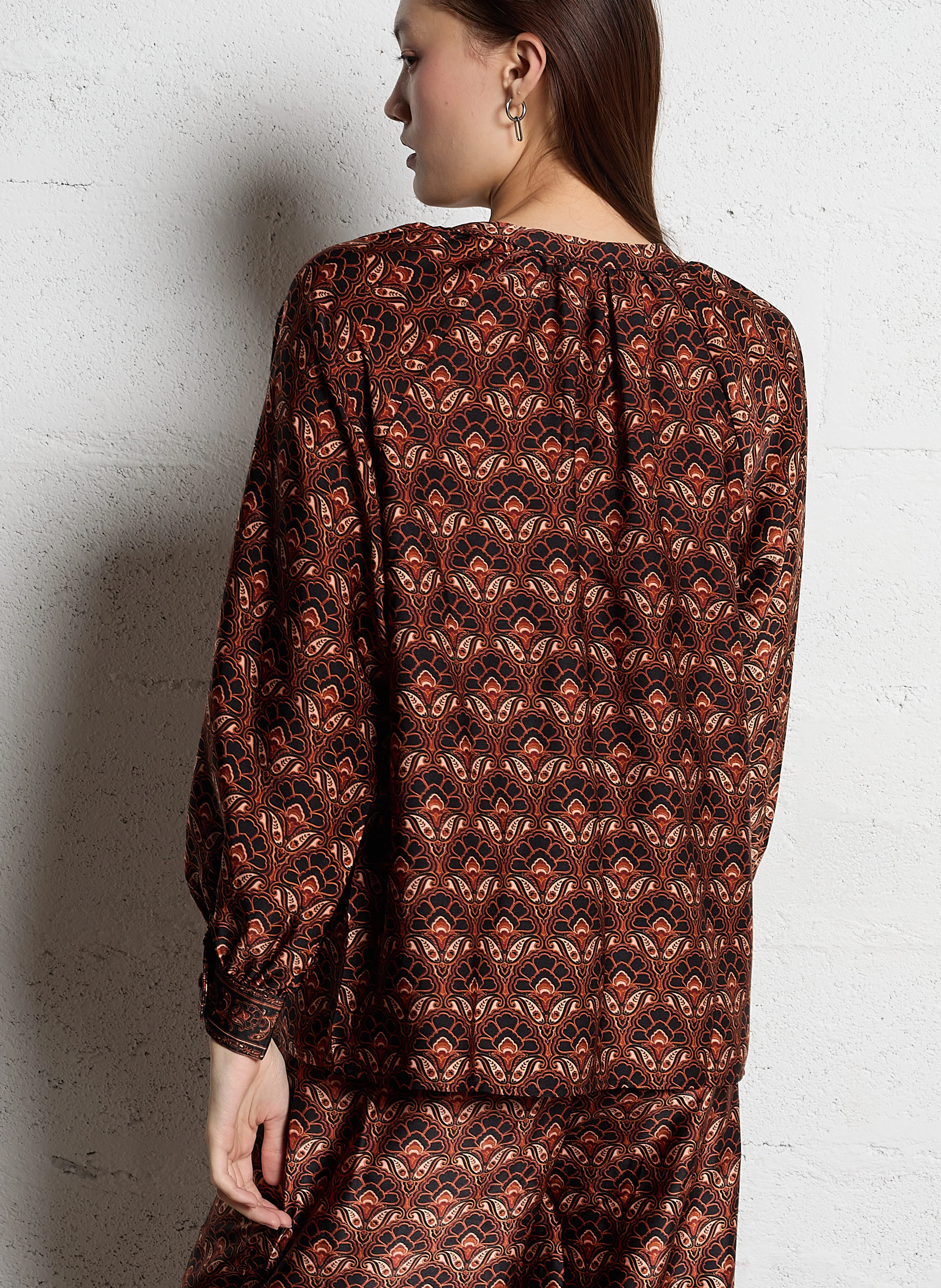 BONTI - Chemise droite col V en coton | Marron