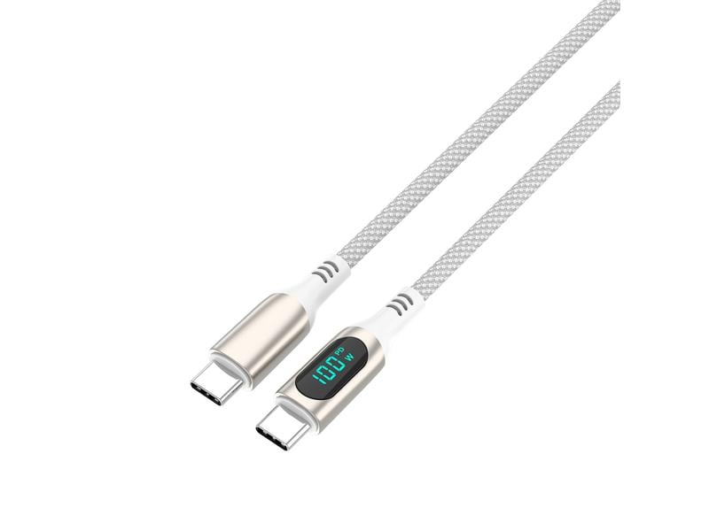 4smarts USB 2.0-Kabel DigitCord bis 100W USB C - USB C 3 m USB-C Kabel DigitCord 100W 3m weiss, Digitales Display