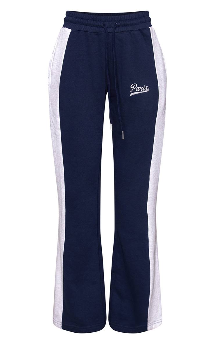Bleu Marine Jogging Évasé Taille Basse Ajusté À Panneaux Contrastés