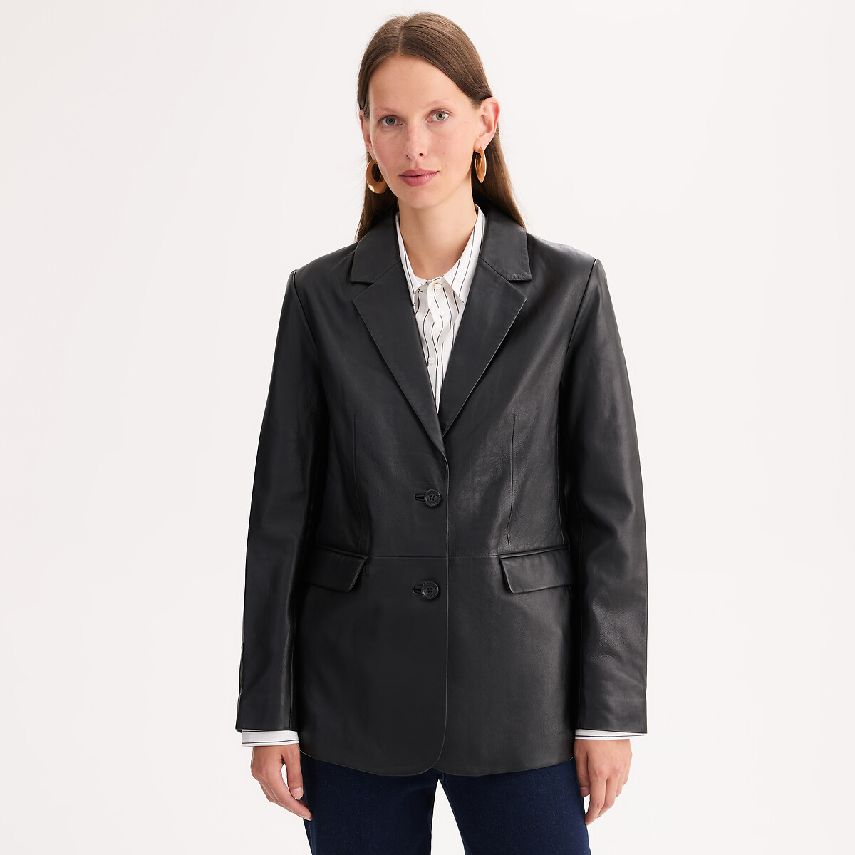ANNE WEYBURN<br>Blazer de pele de cordeiro, corte reto