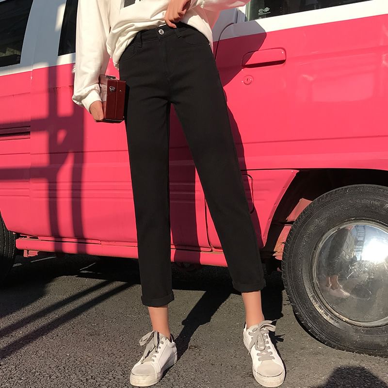 Denimot - Hoge taille gewassen rechte cropped jeans