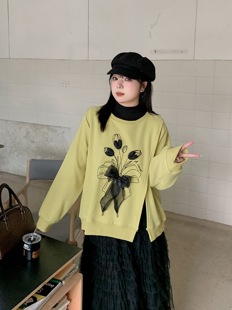 Ashteroid - Sweatshirt met ronde hals en bloemenprint en split