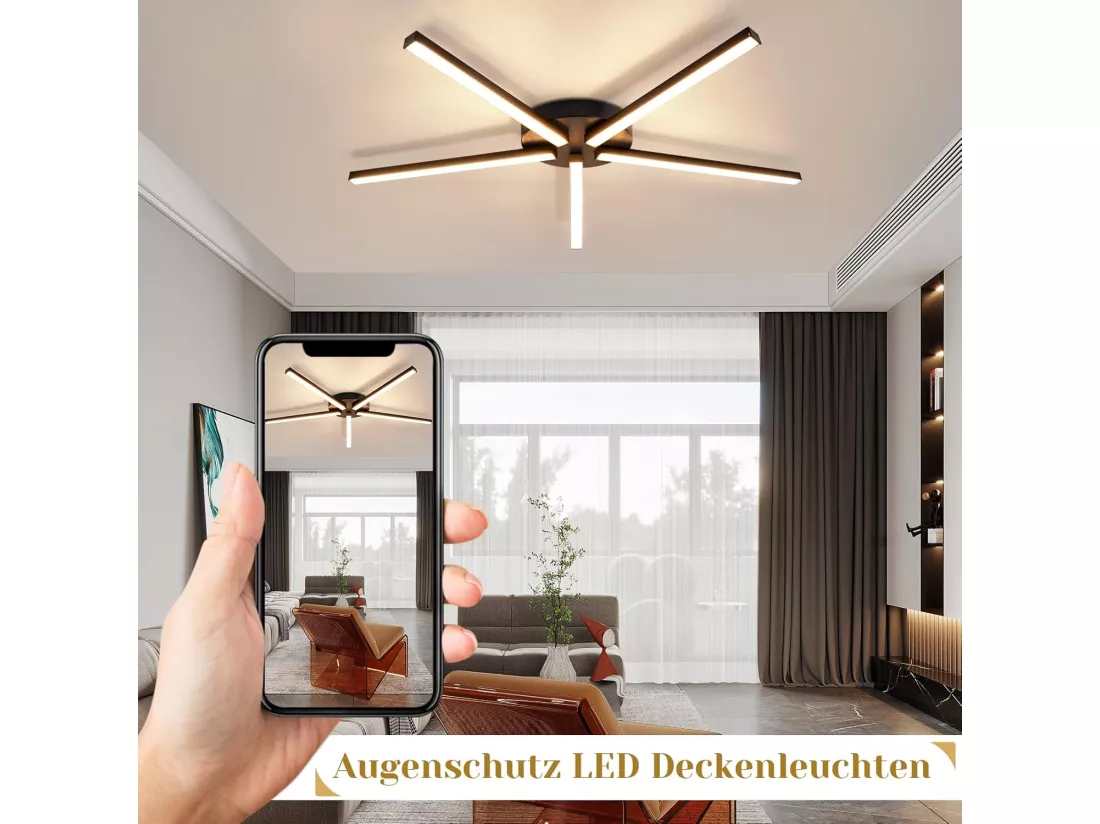 NETTLIFE plafonnier LED blanc chaud 24W noir 64,2 cm métal 3000K