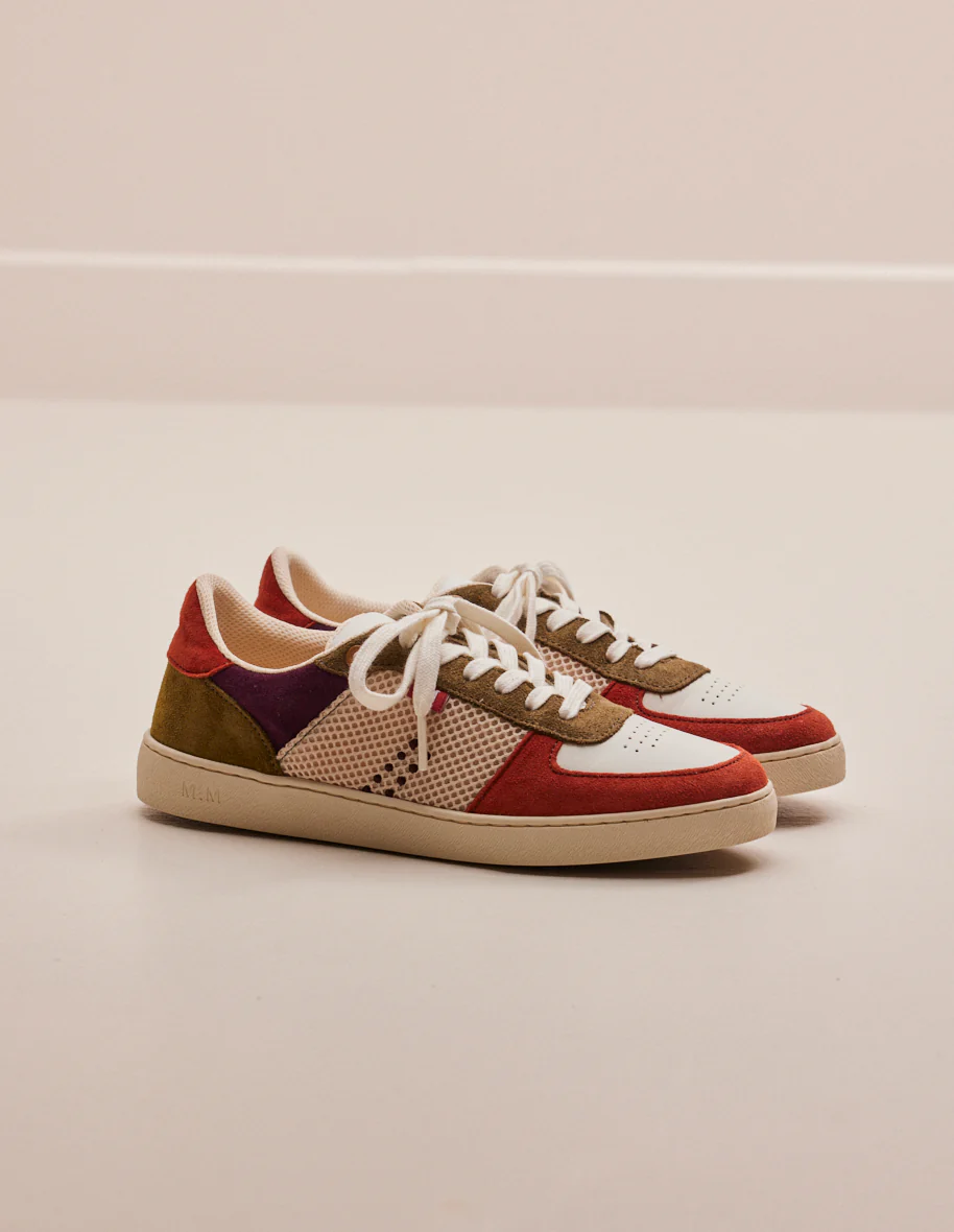 Baskets basses Marie - Suède et mesh terracotta blanc kaki