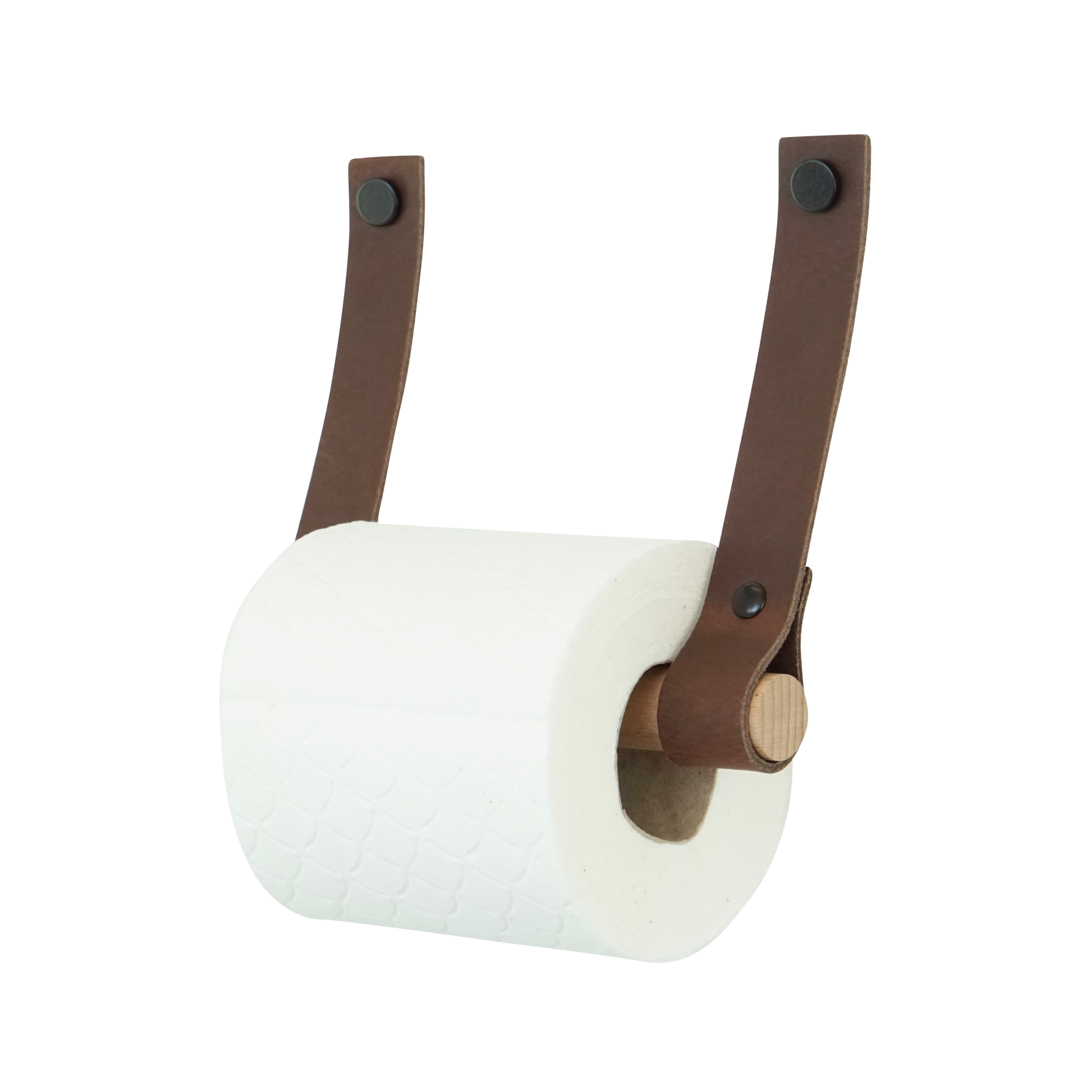 Leren toiletrolhouder (roldrager: rondhout) Donkerbruin