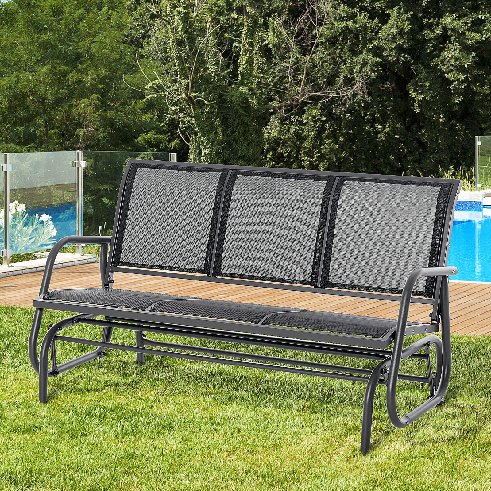 Outsunny Schaukelbank 3-Sitzer schwarz 151 x 75 x 85 cm (LxBxH)