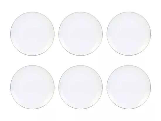 Assiette en porcelaine avec liseré doré (Lot de 6) Assiettes plates - 20 cm